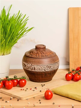 69-330/1 Горшок для жаркого №2 (Орнамент) 0,7 л. ; высота - 14см, ширина - 13см, длина - 13см 69-330/1