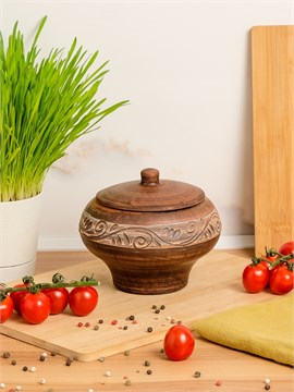 69-332 Чугунок/Горшок для жаркого №1 (Орнамент) 0,6 л. ; высота - 13см, ширина - 14см, длина - 14см 69-332